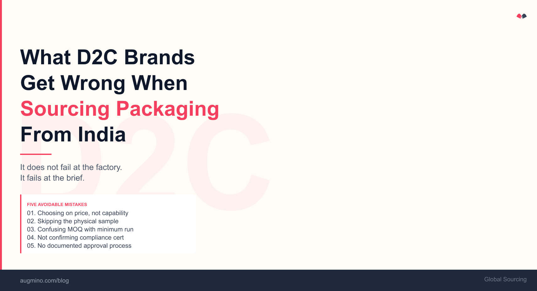 Graphic with headline "What D2C Brands Get Wrong Sourcing Packaging From India"